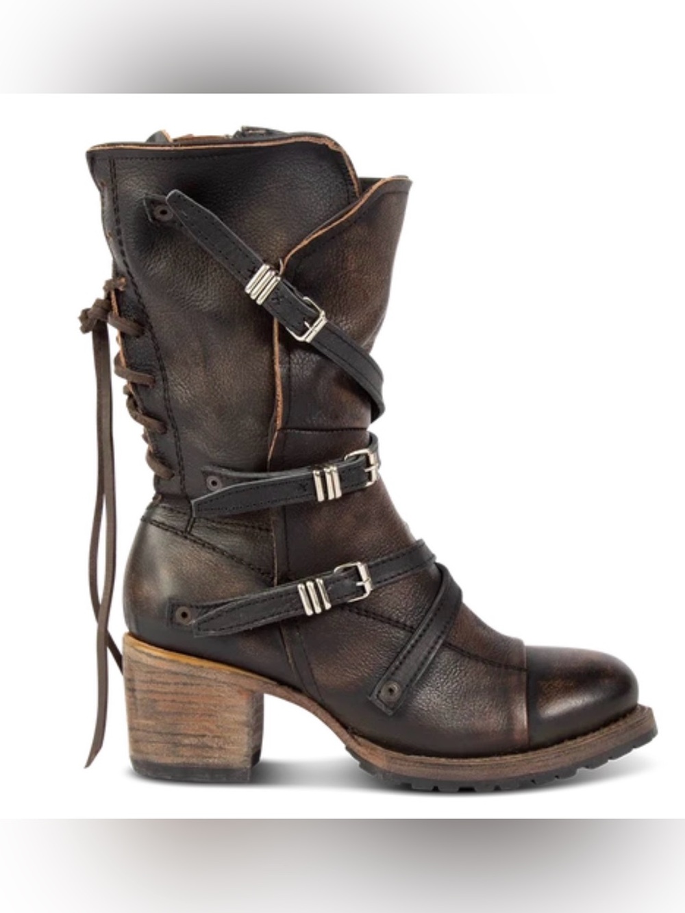 FREEBIRD Black Brown CORA Strappy Lace Up Slouchy Leather Boho Festival Bootie 8